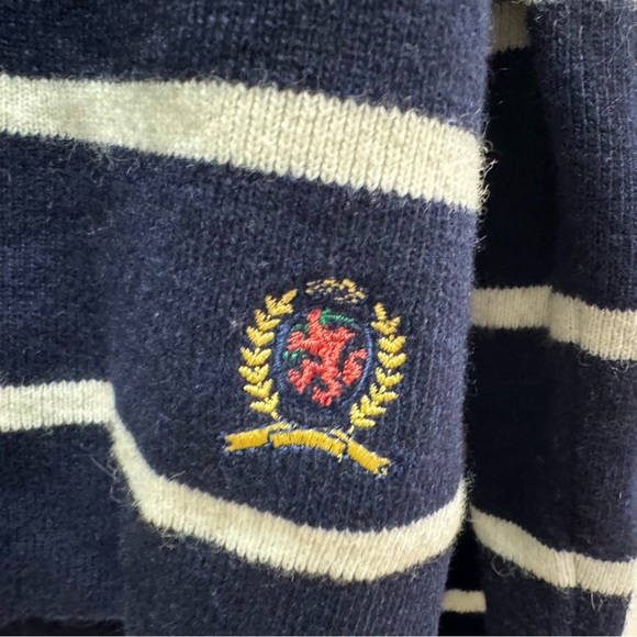 Tommy Hilfiger Blue Striped Wool Cashmere Angora Rabbit Hair Vneck Sweater Large - Picture 5 of 11